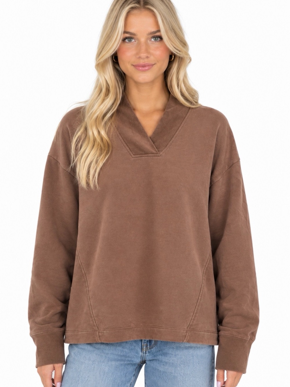 Athleta Women's V-Neck Pullover Sweater - Taupe Brown